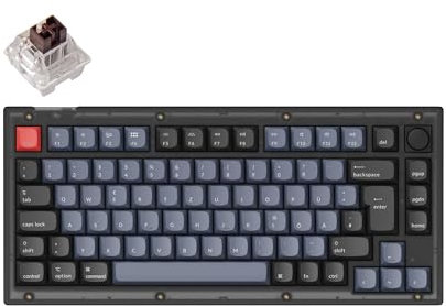 Keychron V1 Kabelgebundene Custom Mechanische Tastatur mit Drehregler – 75% Deutsch DE-ISO Layout, QMK/VIA programmierbar, Hot-Swap-fähige RGB für Mac/Windows/Linux (Frosted Black-Transparent)