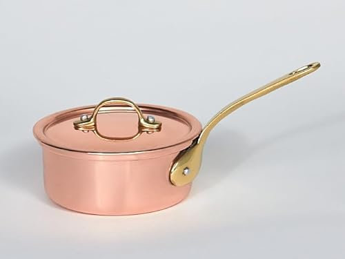 Cazo de Cobre con Tapa, asa de Latón e Interior Disponible Estañado o Inoxidable, Varios Tamaños (Estañado, 14 cm)