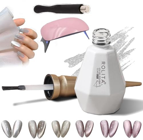 Rolita Gel Polish, Rolita Nail Polish, Cat Eye Gel Nail Polish, Nude Ice-Clear Jade Gel, Super Glitter Crystal Gel Nail Polish with Magnet, Longwear Formula, with Baking Lamp (Y-17)