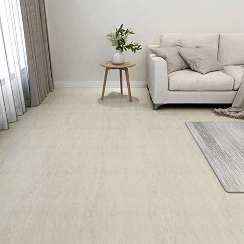 Tidyard Self-adhesive Flooring Planks 55 pcs PVC 5.11 m² Cream Floorboard Floor Tiles for Kitchen Living Room and Bathroom