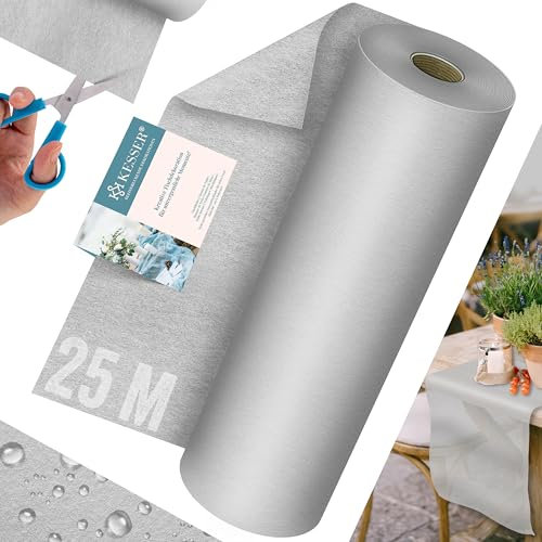KESSER® Vlies Tischläufer Modern 30cm x 25m | Tischdekoration für Hochzeiten, Geburtstage, Taufen, Einschulung & Allen Feierlichkeiten | Tischband abwaschbar, wasserabweisend & wetterfest, Grau