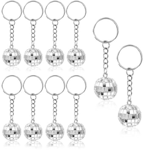 FloralGrace 10 Stück Mini Discokugel Schlüsselanhänger, Kleine Disko-Bälle Partyzubehör Anhänger für 70er 80er Party, Halloween, Weihnachten, Partydeko, Silber, 2 cm