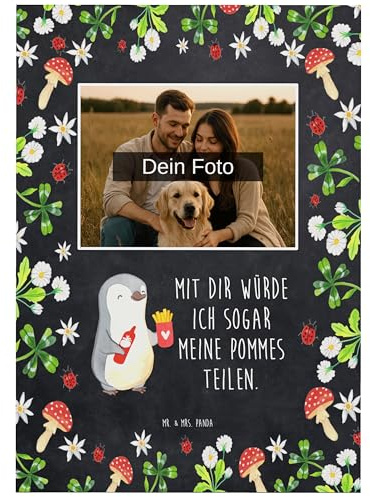 Mr. & Mrs. Panda Fotokarte Pinguin Pommes - Geschenk, grußkarte mit foto, Hochzeitstag, Jahrestag, Hocheitstag, für Freundin, Postkarte, Valentinstag, Fotogrußkarte, Frauen, Partner