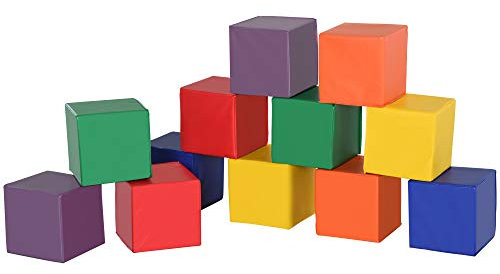 HOMCOM 12 Blocs Cubes de Construction en Mousse - Jouets éducatifs - modules de motricité - polyuréthane Mousse EPE Multicolore