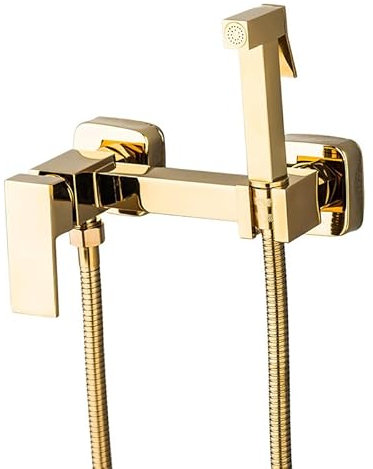 Pulvérisateur de Bidet pour Toilettes 434 Tête de pulvérisateur de Bidet à Main Poignée Unique Pulvérisateur de Toilette pour Bidet Eau Chaude et Froide Carré doré