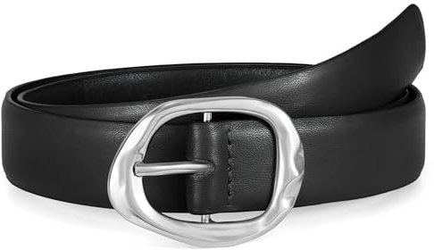 Waist Wow Ledergürtel für Damen Mode Gürtel für Damen für Jeans Hosen Kleid Leder Gürtel mit Gold Schnalle, Schwarz (silberne schnalle), M