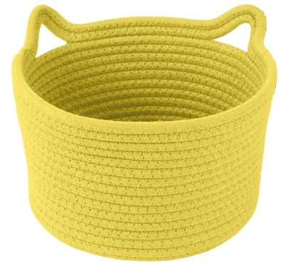 Aufbewahrungskorb Baumwolle Geflochten Körbe Korb Aufbewahrung Storage Basket Rund Baumwollkorb mit Griff Aufbewahrungsbox Aufbewahrungskörbe für Bad Badezimmer Kinderzimmer Wickeltisch (Gelb, 18cm)