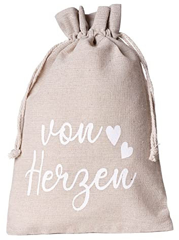1 Geschenksäckchen - Leinensäckchen mit Text, Geburtstag, Hochzeit, Weihnachten, Geschenkverpackung für viele Anlässe - 40x30 cm - (von Herzen)