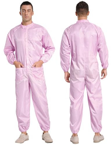 Xnihocha Men's Long Sleeve Protective Coverall Suit Anti-Static Dustproof Boiler Suit Uniform Workwear Pink XXL