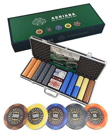 Bullets Playing Cards, Pokerset Adriana, Pokerkoffer mit 500 Clay Pokerchips mit Werten, inkl. Keramik Dealerbutton und Pokerkarten