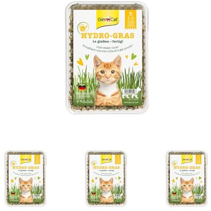 GimCat Hydro-Gras - Hierba Fresca para Gatos, de plantación controlada, en Tan Solo de 5 a 8 días - 1 Bandeja (1 x 150 g) (Paquete de 4)