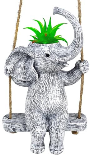 upbema Elephant Gifts for Women Cute Succulent Pots for Outdoor Plants Funny Plant Pot Garden Pot Swing Hanging Planter Elephant Sit Swing Statue with Drainage Hole