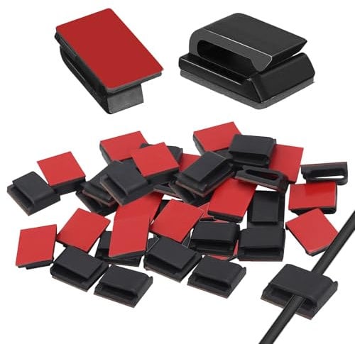 60 Piece Self-Adhesive Cable Clips,Black Adhesive Cable Holder Clips,Hooks Cord Organiser Wire Holders for Wall, Christmas Lights Hanging Decorations, Car,WireManagement, Under Desk