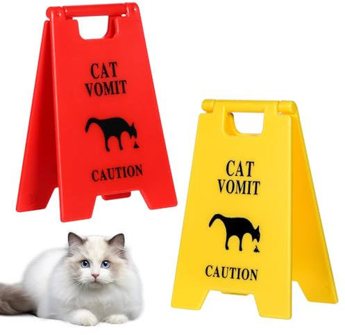 Qianyu 2 Stück Katzen Kotz Cat Vomit Sign 10cm Lustige Gag Katzen Kotz Warnschilder Katzen Warnschild für Erbrochenes Haustieren Funny Cat Sign DecorPrank Geschenk für Hundeliebhaber