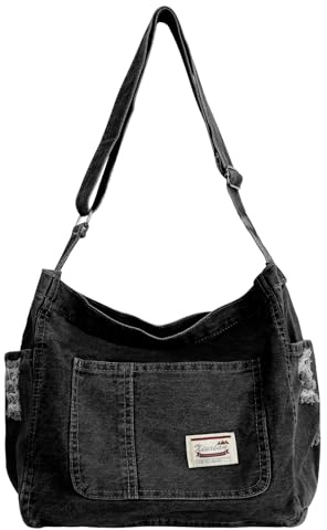 Ausing Damen Jeans Tasche Große Denim Tragetasche Jeans Umhängetasche | Denim-Stoff, Großes Fassungsvermögen, mit Innentaschen, Vintage-Stil, Shopper für Reise Alltag