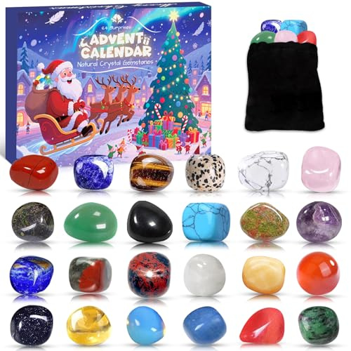 Adventskalender 2025 Kinder für Kristalle, 24 Tage Edelsteine Heilsteine für Frauen Männer Kristalle Weihnachtskalender Kinder, Geologie Enthusiasten Geschenk(Armband+Edelstein)