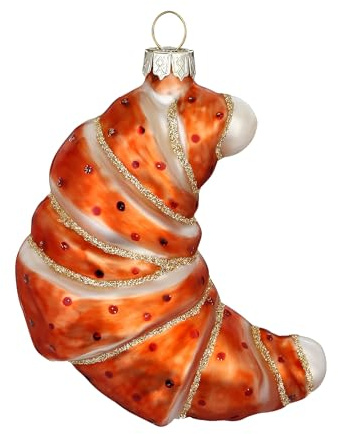 Christbaumschmuck Glas 10,5cm - Croissant Figur zum Aufhängen - handbemalt - Weihnachtsbaum Anhänger für Weihnachten - Christbaumanhänger & Weihnachtsbaumschmuck - Essen Gebäck Hellbraun
