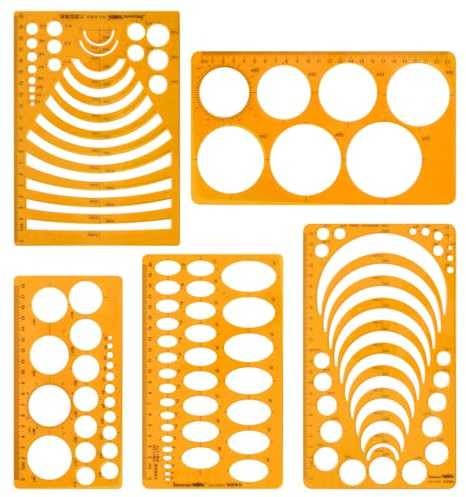 5 Stück Kreis Schablone Vorlage, Kreisschablone zum Zeichnen, Digitale Schablonen Lineale, Quilling Schablone für Schule, Geometrisches Zeichnen, Architekturtechnik (Transparent Orange)