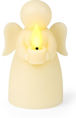 mucHome LED Kerze mit Timer Echtwachs - mit flackerndem Licht Effekt - Echtwachskerze LED batteriebetrieben Weihnachtskerze - 6h Timer - Weihnachten Deko Warmweiß (Engel 7x12cm)