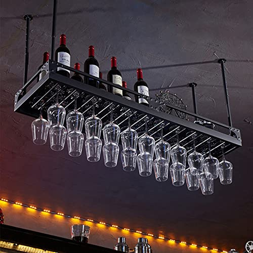 Generico Portabottiglie per casa, Cucina e Bar, da Appendere al soffitto, espositore per Bottiglie e Bicchieri, in Metallo, Design Moderno, Nero