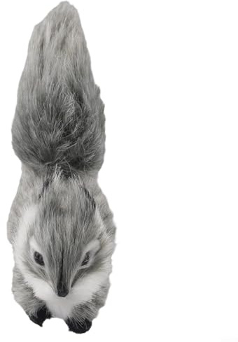 Miniature Artificial Squirrel Figurine Simulation Plush Animal Ornament for Fireplace Mantels Tables Garden Display Cabinets and Vehicle Use (Grey)