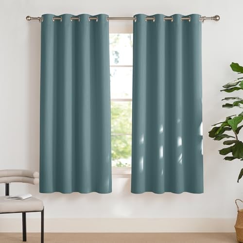 PONY DANCE Abdunkelnde Gardinen Schlafzimmer Thermovorhang gegen Hitze | 2er Set, H160xB140cm, Arktisches Blau, Vorhang Verdunkelung, Hitzeschutz, Sichtschutz, UV-Schutz, Kurz, Ösen, Wohnzimmer
