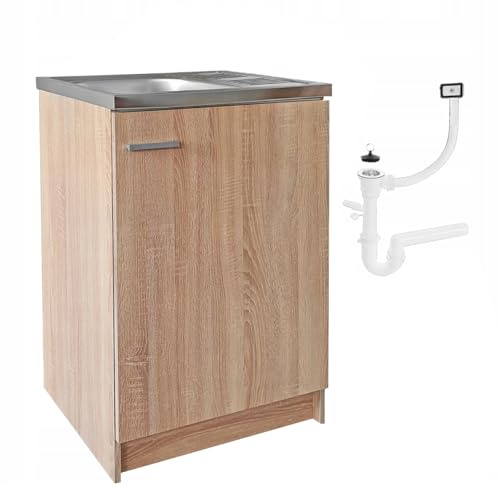 Stamar Spülenschrank Küchenschrank 60 cm Sonoma Spüle mit Siphon Geschirrspüler Komplett Montagefertig