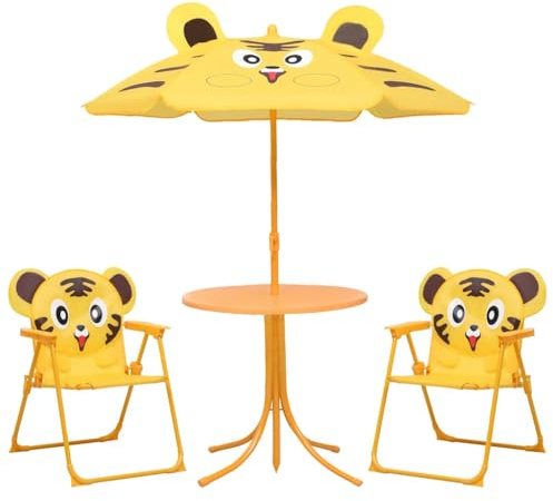 Ziaphsol 3-TLG. Kinder Garten-Bistro-Set, Gelb, mit Sonnenschirm, Klappstühlen, 50cm Tisch, Outdoor Möbel für Kinder, Stahlrahmen, Polyestergewebe