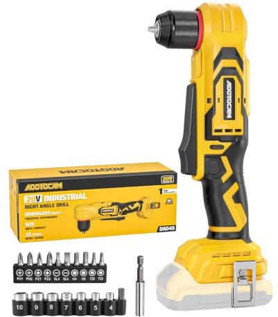 Perceuse à angle droit sans balais pour batterie DeWalt 20 V (outil uniquement), perceuse d'angle sans fil de 0,95 cm avec design compact et vitesse variable, avec une lumière LED pour vis/perçage