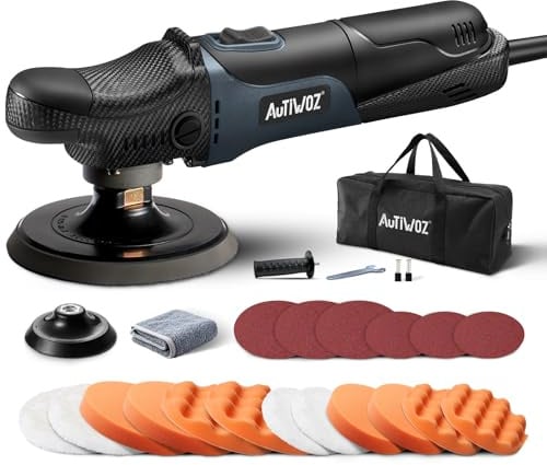 Mini Poliermaschine Auto, AUTIWOZ 630W Polierer mit 6 Variable Geschwindigkeit 2500-4500 RPM, Seitengriff, 100mm/125mm Polierschwamm/Wollscheibe/Schleifpapier, zum Polieren von Auto