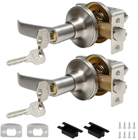 Sixfolo 2PCS Interior Door Handle with Lock and Key for Bedroom