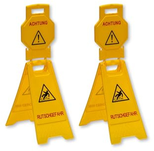 Wisch Star 2er Set Warnschild Achtung Rutschgefahr 3-teilig | Sicherheitsaufsteller beidseitig bedruckt, für Reinigungsarbeiten, Nassböden und Unfallprävention in Betrieben