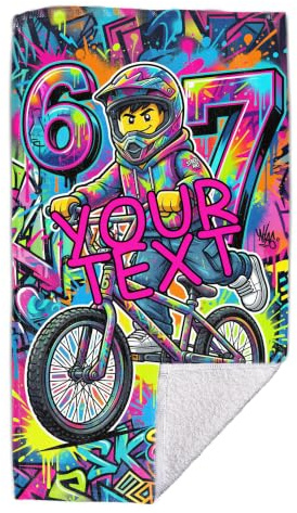 Strandtuch Kinder personalisiert - Badetuch 67 – Geschenke für Bmx Fans | Handtuch Six Seven, Mit Namen, Baumwolle, 70x140 cm