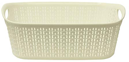 JVL Knit Design Loop Plastic Rectangular Small Storage Basket with Handles, 3 Litres, White,13-354WH
