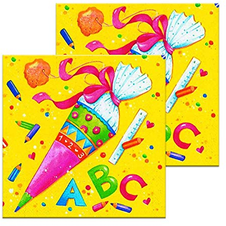 Servietten (2er Set / 40Stück) 3-lagig 33x33cm Schulanfang Einschulung (Erster Schultag)
