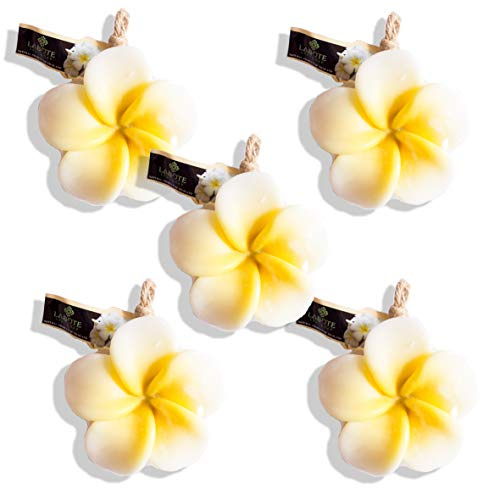 LABOTE Handgemachte thailändische Bio Naturseife Plumeria Weiss-Gelb mit typischem Duft, 5 Stück