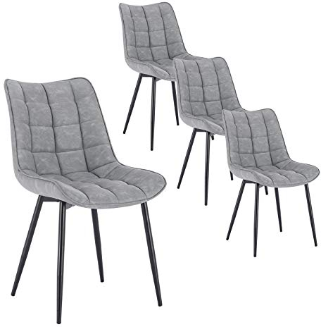 WOLTU Esszimmerstühle 4er Set Küchenstuhl Polsterstuhl Wohnzimmerstuhl Sessel mit Rückenlehne, Sitzfläche aus Kunstleder, Metallbeine, Antiklederoptik, Grau BH207gr-4