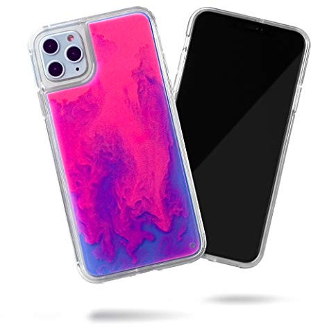 SteepLab Flowing Neon Sand Liquid iPhone 11 Pro Max Case (2019, 6.5) - Full Body Protection with Raised Bezel - Blueberry and Pink Glow