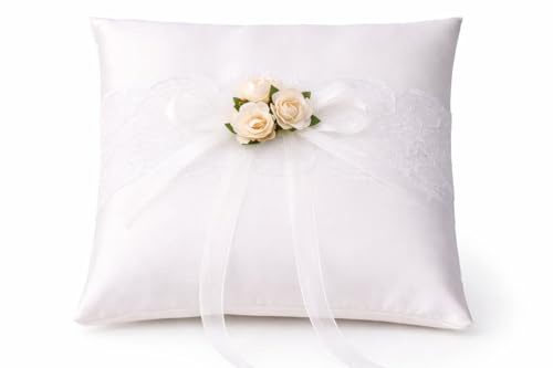 ZauberDeko Ringkissen Vintage Creme Rosen Hochzeit Tischdeko Braut Traukissen Ringe