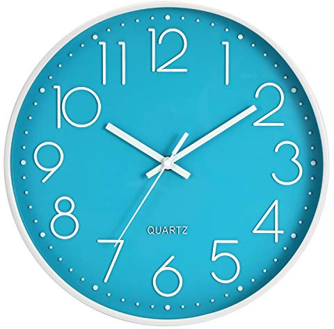 LISEDEER Wanduhr, leise, Nicht tickend, 30,5 cm, Moderne Wanduhren, batteriebetrieben, dekorativ, einfach zu lesen, Küche, Zuhause, Wohnzimmer, Büro, Badezimmer (Pink) (Blau)