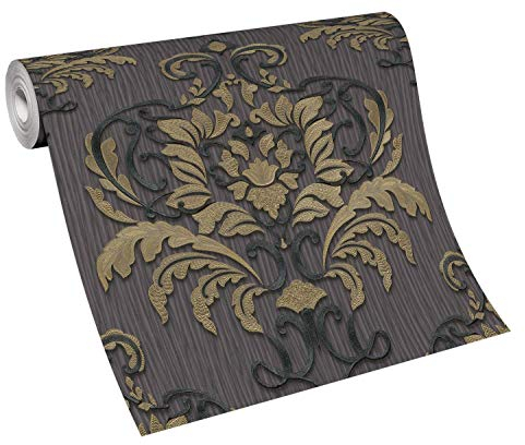 BRICOFLOR Neo Barock Tapete in Schwarz Anthrazit | Ornament Vliestapete dunkel ideal für Esszimmer und Schlafzimmer | Vlies Wandtapete mit Ornamenten