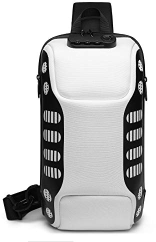 FANDARE Diebstahlsicherung Brusttasche Sling Rucksack Casual Daypacks mit USB für Herren Damen Schultertasche Umhängetasche für Outdoor Sport Wandern Radfahren Reisen Wasserdicht Polyester Weiß