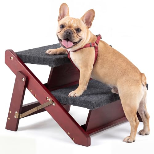 MEWANG Haustiertreppe aus Holz, zusammenklappbar, 2-in-1-Treppe und Rampe für Betten und Autos, tragbare Hund/Katzen-Leiter bis zu 50 kg, ideal für kleine und ältere Tiere (braun)