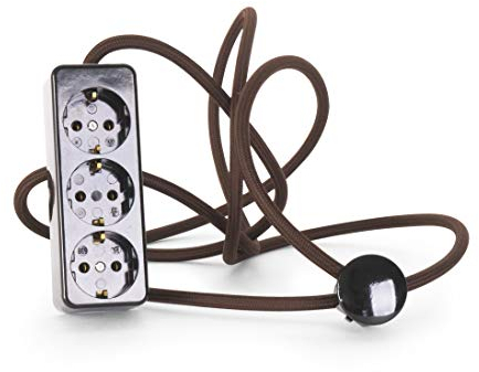 3-Fach Steckdosenleiste aus Duroplast (Bakelit-Optik) schwarz, mit 5 Meter Textilkabel Zuleitung, Braun