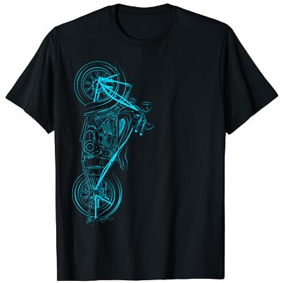 Vintage Bike Retro Chopper Aqua Motorcycle Biker Line Art T-Shirt