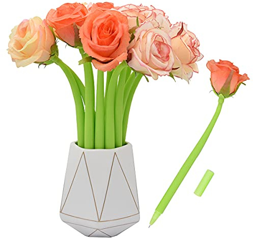 SIPLIV Gelschreiber, kreative künstliche Blumen, Gelschreiber, flüssig, schwarz, 0,5 mm, Gel-Tintenroller für Mädchen und Frauen, Büro- und Schulbedarf, Rose A, 12 Stück