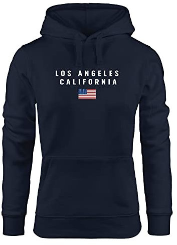 Neverless® Hoodie Damen Bedruckt Schriftzug California Los Angeles USA Amerika Flagge Kapuzen-Pullover Fashion Streetstyle Navy XL