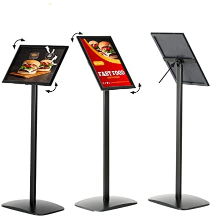 Infoständer DIN A4 SCHWARZ (210x297 mm), Plakatständer aus Aluminium, Infohalter für Quer/Hochformat, Präsentationsständer Werbeständer