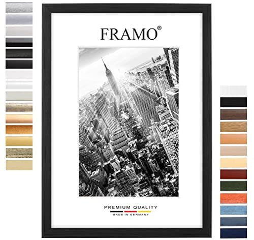 FRAMO35 24x32 cadre photo (Noir Pin), cadre en bois MDF de 35 mm de large avec vitre en verre synthétique incassable et anti-reflet et paroi arrière stable