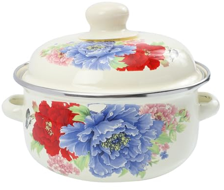 Emaille Suppentopf Topf mit Deckel:Emaillierter Induktion Kochtopf Milchtopf Mini Schmortopf Pastatopf Doppelgriff Nudeltopf Suppenschale Induktionstopf für Küche(16cm)
